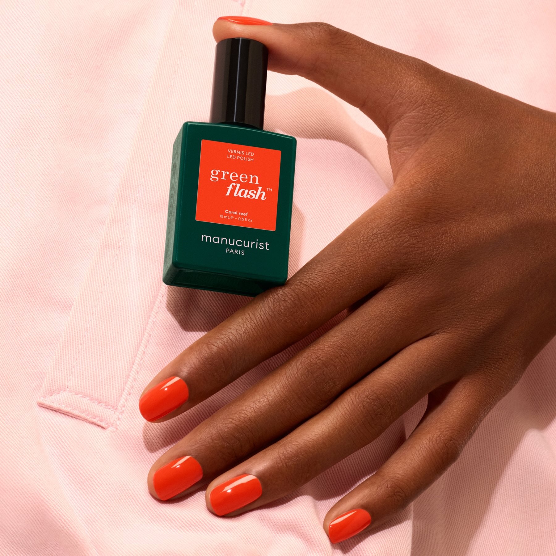manicurist-green-flash-vernis-semi-permanent-coral-reef-rouge-corail image 3